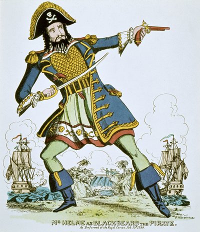 Blackbeard der Pirat (farbige Gravur) von English School