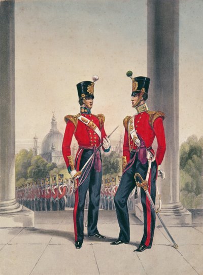Britische Offiziere in Indien (Farbgravur) von English School