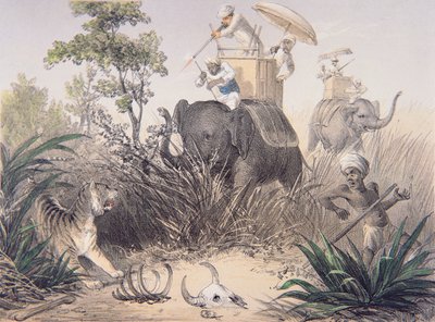 Britische Offiziere auf Tigerjagd in Indien von English School