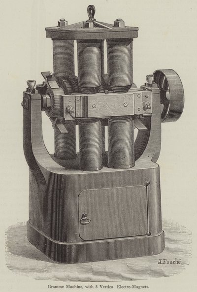 Gramme-Maschine mit 8 vertikalen Elektromagneten (Stich) von English School