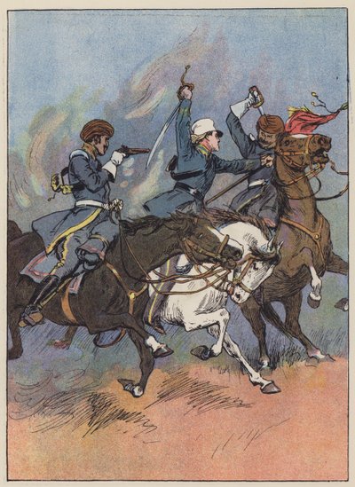 Leutnant Roberts rettet die Flagge (Farblithografie) von English School