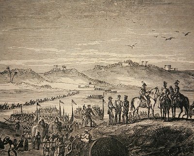 Die britische Armee überquert den Sutlej-Fluss von English School