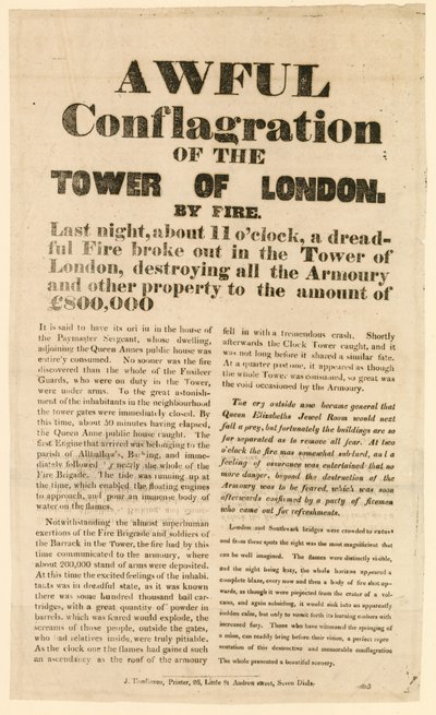 Tower von London Feuer, 1841 von English School