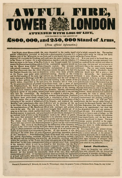 Tower von London Feuer, 1841 von English School