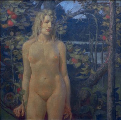 Stehender weiblicher Akt in Landschaft von Erich Erler Samaden