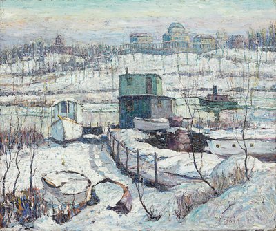 Bootshaus, Winter, Harlem River von Ernest Lawson