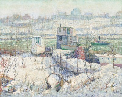 Bootshaus, Winter, Harlem River, ca. 1916 von Ernest Lawson