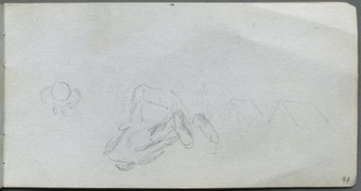 Skizzenbuch, Seite 97: Studie von Figuren, Gebäuden von Ernest Meissonier
