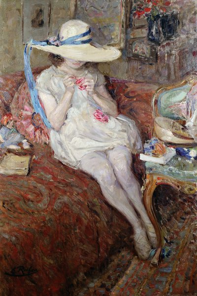 Junges Mädchen mit Strohhut von Ernest Rocher