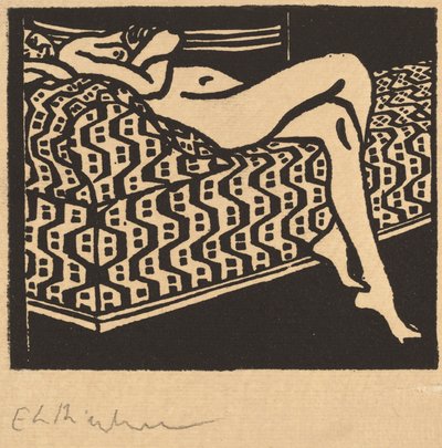 Nacktes Mädchen auf einem Sofa liegend von Ernst Ludwig Kirchner