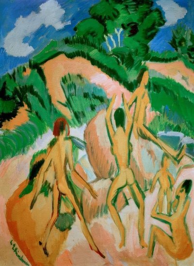 Badende zwischen Dünen (Fehmarn) von Ernst Ludwig Kirchner