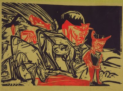 Kuhherde mit Hirt von Ernst Ludwig Kirchner
