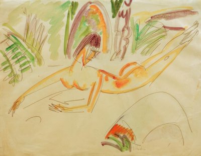 Liegender weiblicher Akt am Fehmarnstrand von Ernst Ludwig Kirchner