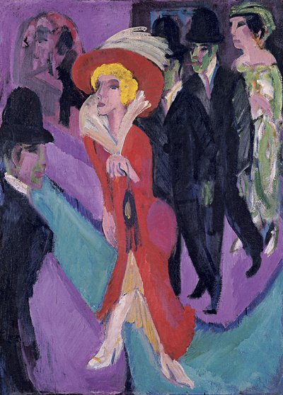 Straße mit roter Straßenprostituierter von Ernst Ludwig Kirchner