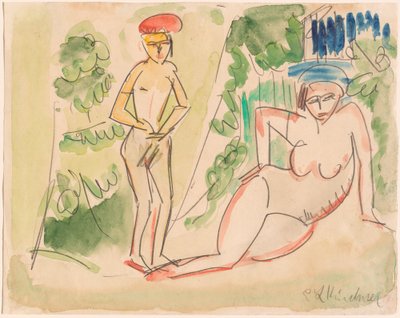 Zwei Badende in der Nähe des Waldes von Ernst Ludwig Kirchner