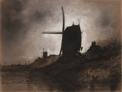 Windmühlen in einer Landschaft von Eugene Deshayes