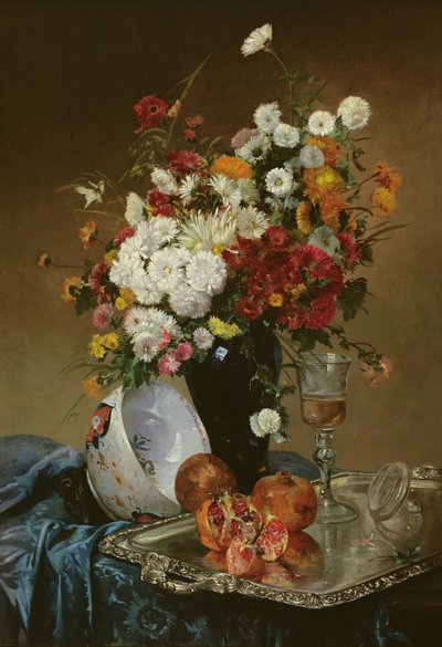 Stillleben mit Blumen und Granatäpfeln von Eugene Henri Cauchois
