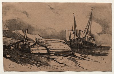 Sechs Marines: Couverture, Une Grève, 1833 von Eugene Isabey