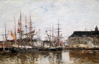 Dreimaster im Dock, Antwerpen, 1871 von Eugene Louis Boudin