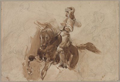 Gepanzerte Figur zu Pferd (recto) von Eugène Delacroix