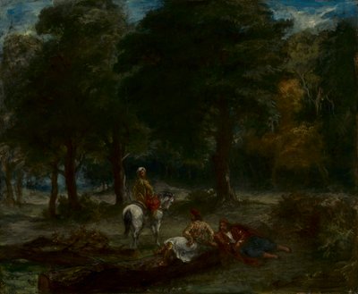 Griechische Kavalleristen ruhen im Wald von Eugène Delacroix
