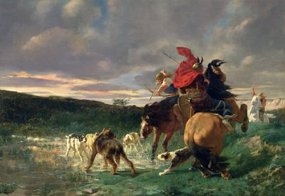 Merowinger greifen einen wilden Hund an von Evariste Vital Luminais