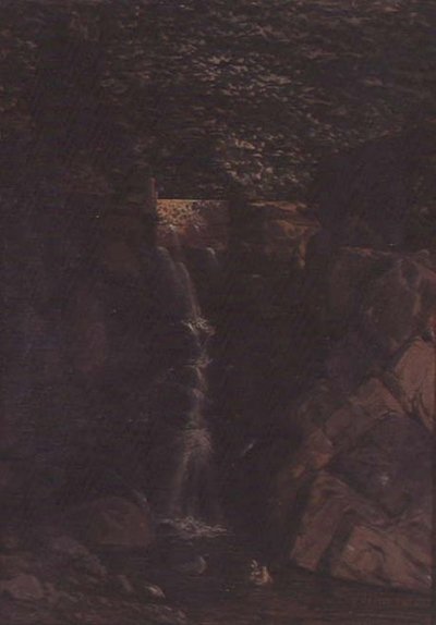 Wasserfall in einer Waldlandschaft von F. Famin