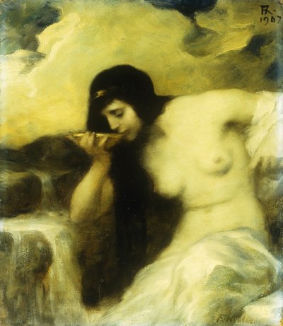 Eine Nymphe trinkt an einer Quelle, 1907 von Ferdinand Keller