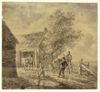 Bauernhof mit Männern und Kühen von Ferdinand Kobell