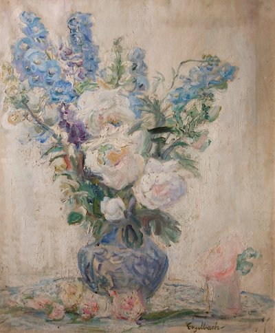 Weiße Rosen und Rittersporn von Florence Engelbach