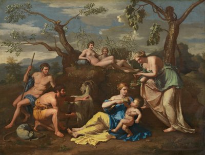 Nymphen füttern das Kind Jupiter von Follower of Nicolas Poussin