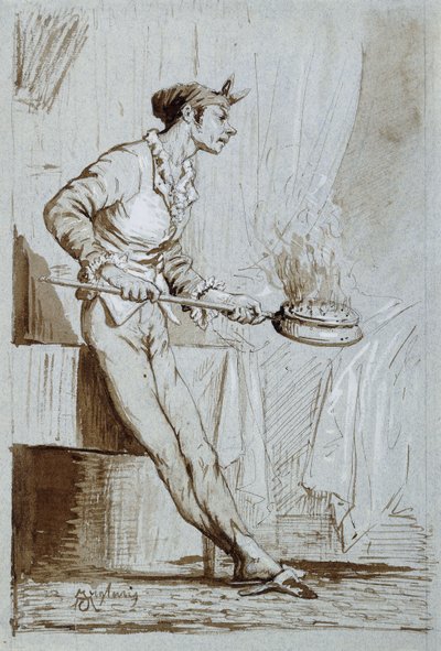 Diener mit einem Bettwärmer von Fortuny y Carbó