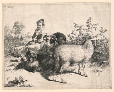 Ein junges Schäfermädchen, das über Schafe wacht von Francesco Londonio