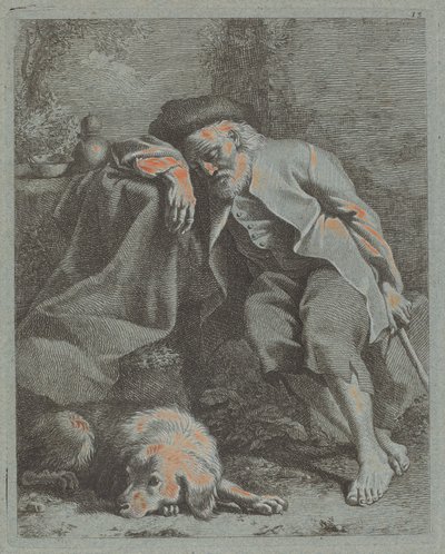 Schlafender alter Mann mit Hund von Francesco Londonio