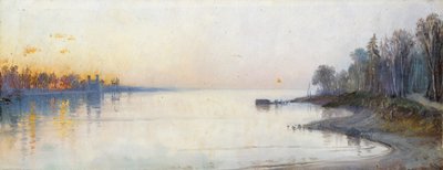 Breiter ruhiger Fluss bei Sonnenuntergang, Nillandschaft von Francois Barry