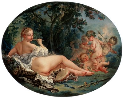 Bacchantin spielt eine Rohrflöte, 18. Jahrhundert von François Boucher