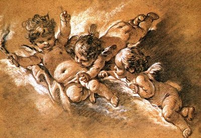 Drei Putti in Wolken von François Boucher