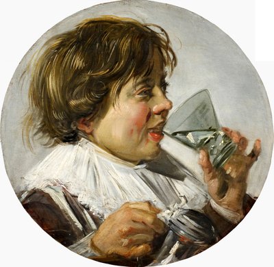 Brustbild eines lachenden Knaben mit Weinglas von Frans Hals