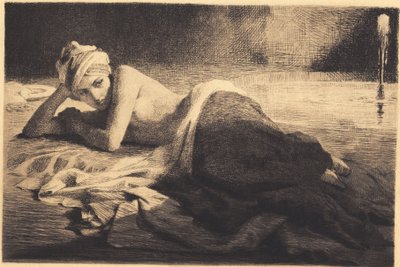 Liegende Odaliske bei einem Springbrunnen von Frans Schwartz