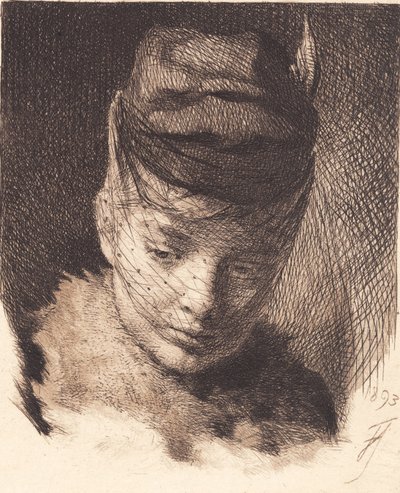 Junges Mädchen mit Mütze und Schleier von Frans Schwartz