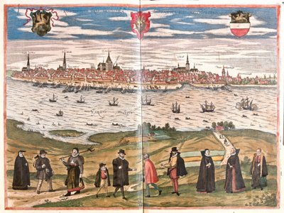 Gesamtansicht von Rostock, Deutschland (Gravur) von Franz Hogenberg