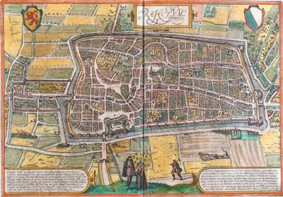 Plan von Maastricht (Traiectum), Niederlande (Radierung) von Franz Hogenberg