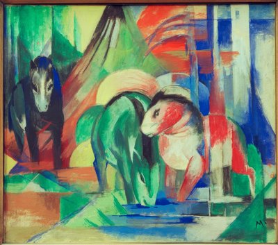 Drei Pferde an der Tränke von Franz Marc