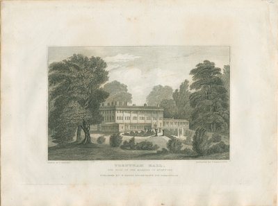 Trentham Hall: Gravur, um 1830 von Frederick Calvert