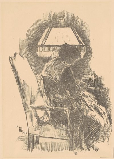 Mrs. Hassam beim Stricken, 1918 von Frederick Childe Hassam