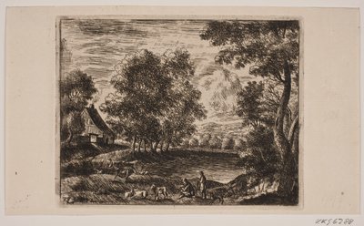 Landschaft. Im Vordergrund Ziegen und Hirten von Frederik Laub