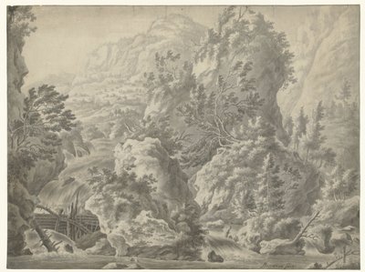 Berglandschaft mit Wasserfall von Frederik de Moucheron