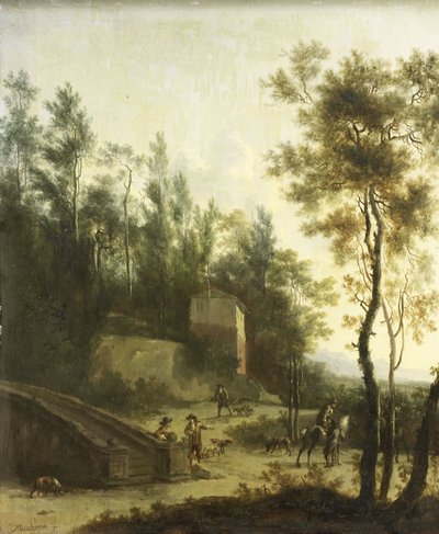 Italienische Landschaft mit Jägern von Frederik de Moucheron