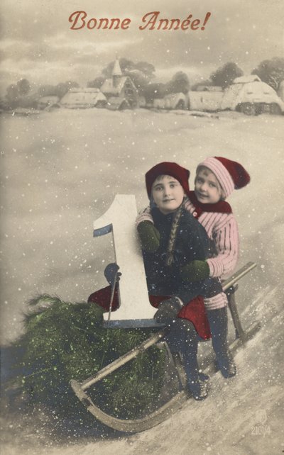 Kinder auf einem Schlitten von French Photographer