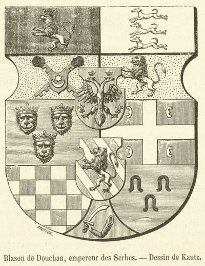 Wappen von Douchan, Kaiser der Serben (Gravur) von French School